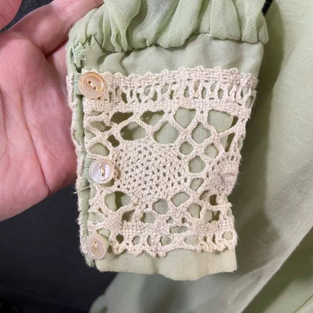 Gunne Sax by Jessica sage green Prairie Maxi Dress 70s Vintage Lace Cottage 11